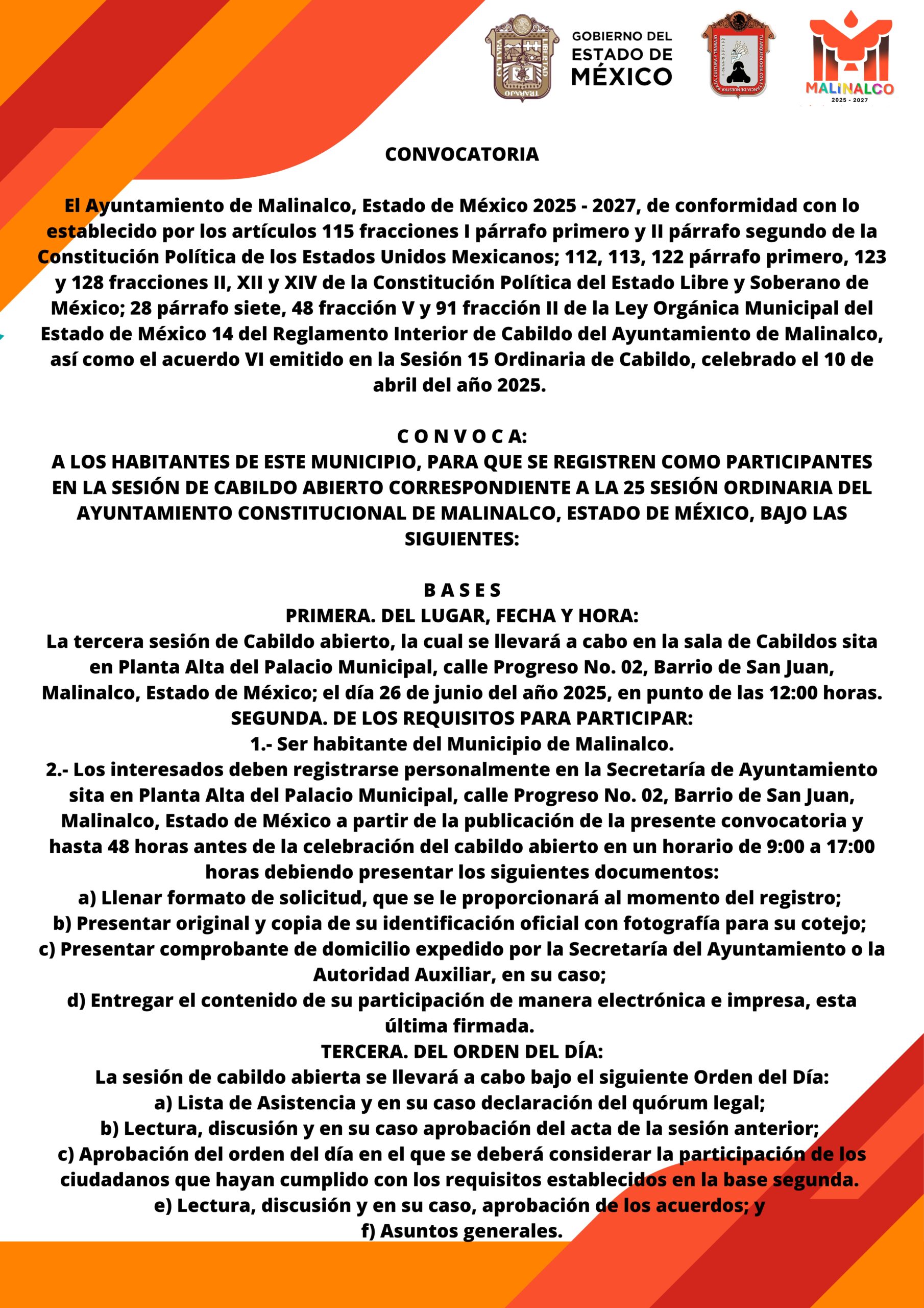 Convocatoria para Sesión de Cabildo Abierto