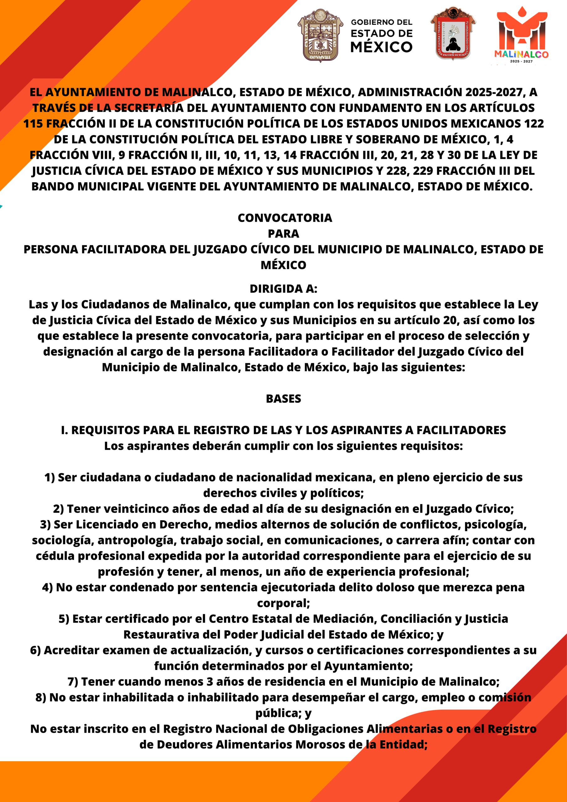 Convocatoria para persona facilitadora del Juzgado Cívico